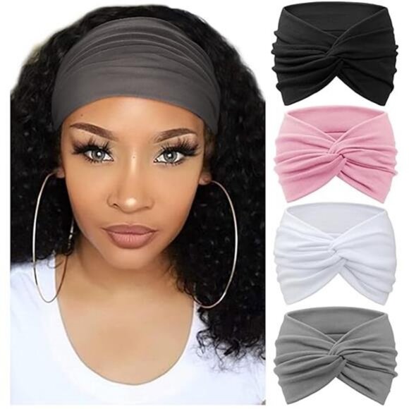 4 Pack Turban Headbands for Women Wide Vintage Head Wraps Knotted Cute - Picture 14 of 14